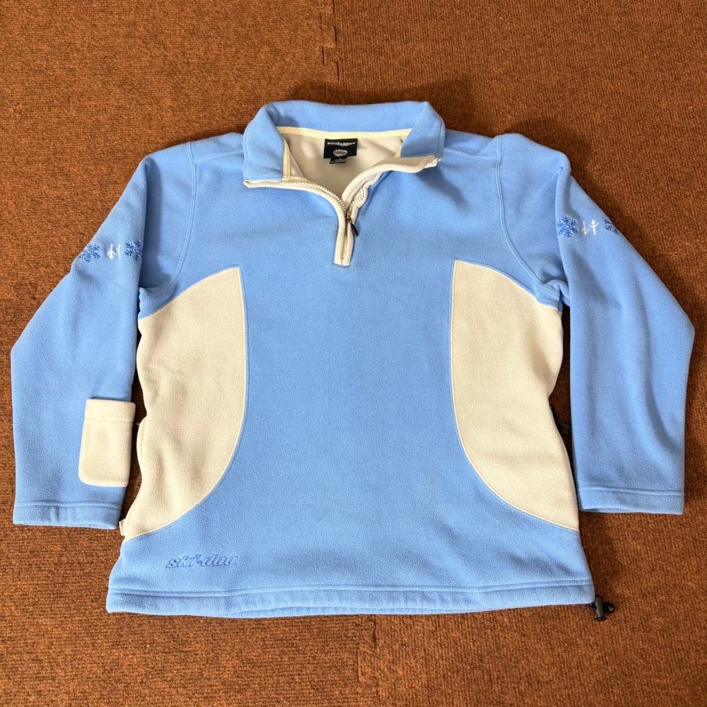 Bombardier Ski-Doo Fleece Quarter Zip Pullover Blue Cream Snowflake Womens Large